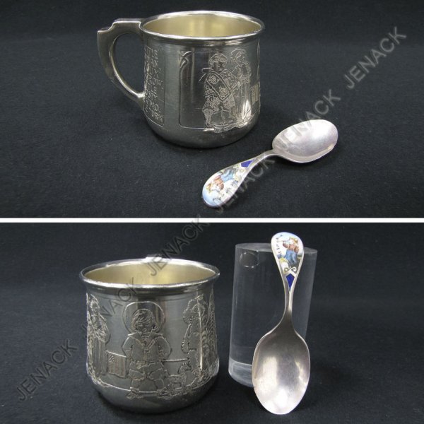 LOT (2) WILLIAM KERR CHILD'S STERLING CUP, #1483: LOT (2) WILLIAM KERR CHILD'S STERLING CUP, #1483, HEIGHT 2 1/2" AND LUNT BABY'S SPOON, MONOGRAMMED "MARY", LENGTH 3 1/2" TOTAL WEIGHT 3.97 (DENTS) PROVENANCE: ESTATE OF CONSTANCE GARDNER LEE (GRANDDAU
