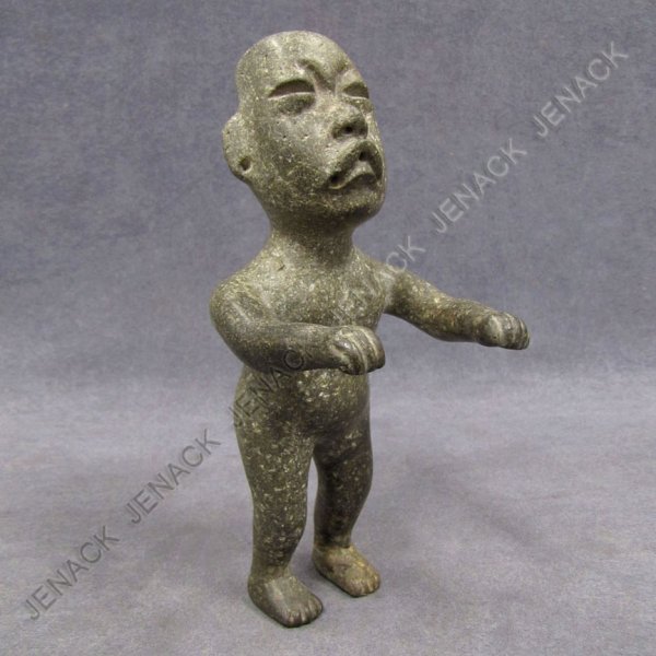 PRE-COLUMBIAN OLMEC STONE FIGURE: PRE-COLUMBIAN OLMEC STONE FIGURE, C.500BC-300AD. HEIGHT 8" (MINOR CHIPPING PRESENT, NOTABLY ON LEFT SIDE OF THE HEAD)