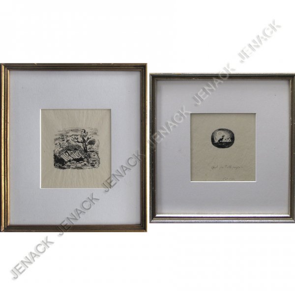 PEGGY BACON (AMERICAN 1895-1987), LOT (2) INK: PEGGY BACON (AMERICAN 1895-1987), LOT (2) INK ON PAPER, ORIGINAL ILLUSTRATIONS FROM BOOK OF POEMS-"CAT-CALLS", SIGHT 6 X 5 3/8"; 5 1/4 X 5"; FRAMED AND GLAZED-12 1/2 X 11" & 11 3/4 X 11 1/2" INCLUDING