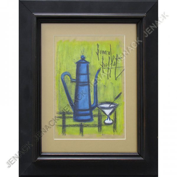 AFTER BERNARD BUFFET (FRENCH 1928-1999), PASTEL: AFTER BERNARD BUFFET (FRENCH 1928-1999), PASTEL, STILL LIFE, SIGNED. SIGHT 11 X 8"; FRAMED AND GLAZED-19 X 16"