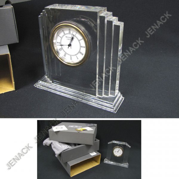 WATERFORD CRYSTAL "METROPOLITAN" SHELF CLOCK: WATERFORD CRYSTAL "METROPOLITAN" SHELF CLOCK, SIGNED. HEIGHT 6" WITH ORIGINAL BOX AND PAPERS