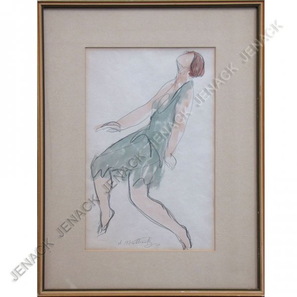 ABRAHAM WALKOWITZ (AMERICAN NEW YORK 1878-1965): ABRAHAM WALKOWITZ (AMERICAN NEW YORK 1878-1965), GRAPHITE AND WASH, ISADORA DUNCAN, SIGNED. SIGHT 12 1/2 X 7 1/2"; FRAMED AND GLAZED-18 X 13"