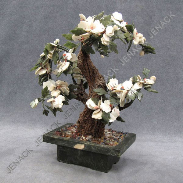 CHINESE JADE AND MOTHER OF PEARL BONSAI TREE. HEIG: CHINESE JADE AND MOTHER OF PEARL BONSAI TREE. HEIGHT 14"