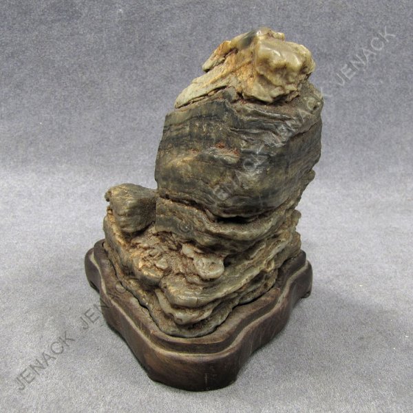 CHINESE NATURAL SCHOLAR'S STONE WITH STAND: CHINESE NATURAL SCHOLAR'S STONE WITH STAND. HEIGHT 4 1/2"