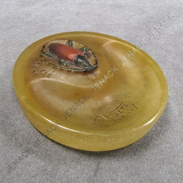AMALRIC WALTER (FRENCH 1870-1959), PATE DE VERRE : AMALRIC WALTER (FRENCH 1870-1959), PATE DE VERRE PIN TRAY, BEETLE, SIGNED A. WALTER NANCY, ALSO INSCRIBED H. BERGE S.C., C.1920'S. 4 1/4 X 3 3/4"