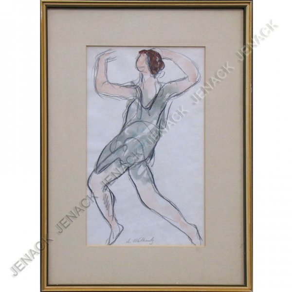 ABRAHAM WALKOWITZ (AMERICAN NEW YORK 1878-1965): ABRAHAM WALKOWITZ (AMERICAN NEW YORK 1878-1965), GRAPHITE AND WASH, ISADORA DUNCAN, SIGNED. SIGHT 12 1/2 X 7 1/2"; FRAMED AND GLAZED-18 X 13"