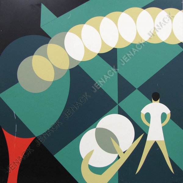 JOHN VASSOS (AMERICAN 1898-1985) ENAMEL/ALUMINUM: JOHN VASSOS (AMERICAN 1898-1985) ENAMEL/ALUMINUM, TENNIS, SIGNED VASSOS '71. 28 X 28" (MINOR SCRATCHES/ABRASIONS)