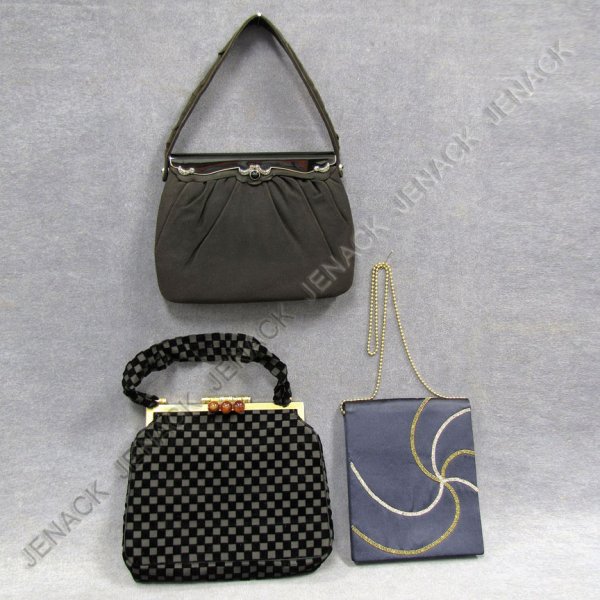LOT (3) SUEDE, CUT VELVET, AND SATIN EVENING BAGS: LOT (3) SUEDE, CUT VELVET, AND SATIN EVENING BAGS INCLUDING PIERRE CARDIN (1/HANDLE IMPERFECT)