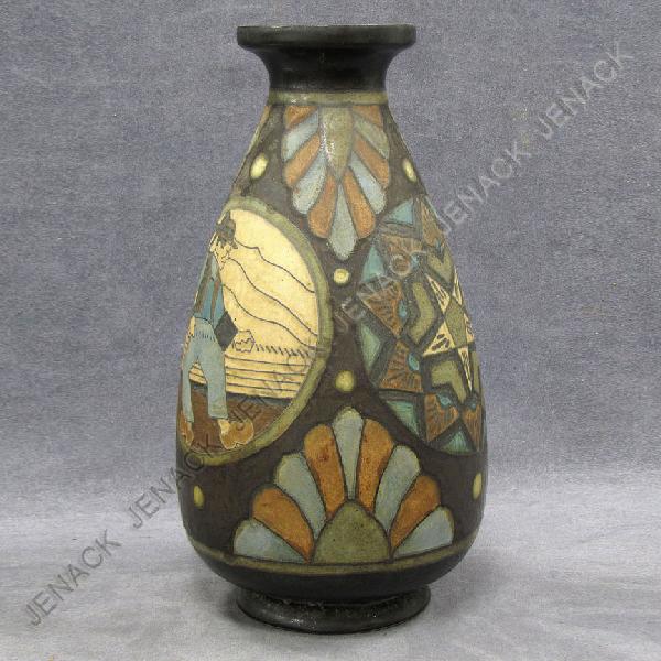 VINTAGE QUIMPER POTTERY (ODETTA) DECORATED VASE: VINTAGE QUIMPER POTTERY (ODETTA) DECORATED VASE, SIGNED, 20TH CENTURY. HEIGHT 13 1/2
