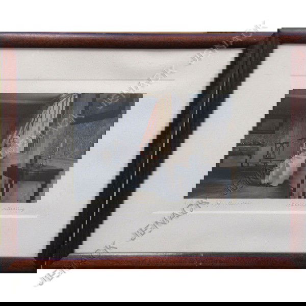 WALLACE NUTTING HAND COLORED PHOTO: WALLACE NUTTING HAND COLORED PHOTO, "A BOOK BY THE WINDOW", SIGNED AND TITLED 1913. SIGHT 11 1/2 X 15 1/2"; FRAMED AND GLAZED-13 1/2 X 17 1/2"