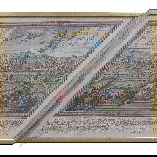 GERMAN SCHOOL (17TH CENTURY) FLORENCE ENGRAVING: GERMAN SCHOOL (17TH CENTURY), HAND COLORED ENGRAVING, FLORENCE WITH LEGEND. FRAMED AND GLAZED-21 X 23 1/2"