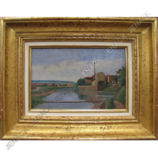 EUGENE FEYEN (FRENCH 1815-1908), OIL ON PANEL: EUGENE FEYEN (FRENCH 1815-1908), OIL ON PANEL, RIVER LANDSCAPE WITH FIGURES, SIGNED. 6 1/4 X 9 1/2"; FRAMED 11 1/2 X 14 1/2"