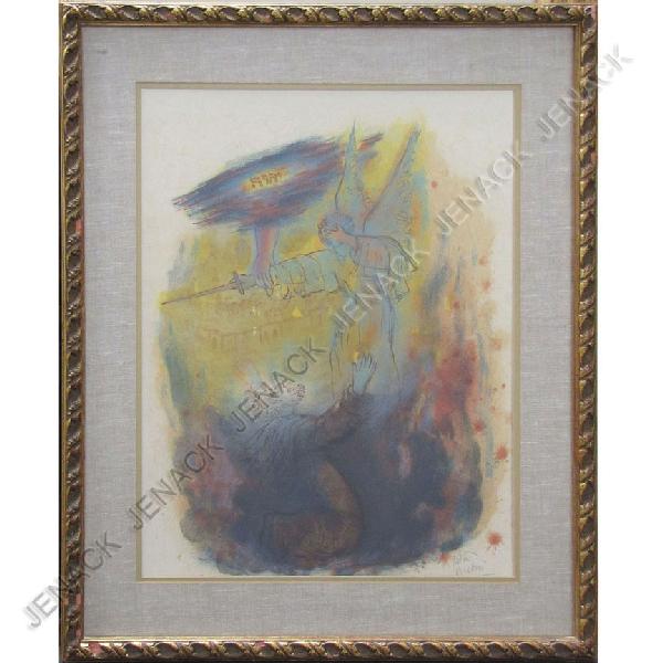 REUVEN RUBIN (ISRAELI 1893-1974), LITHOGRAPH: REUVEN RUBIN (ISRAELI 1893-1974), LITHOGRAPH, MOSES, SIGNED C.1970 EDITION OF 150 BY MOURLOT PARIS. SIGHT 23 X 18"; FRAMED AND GLAZED-31 X 26"