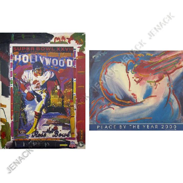 PETER MAX (AMERICAN 1937-), LOT (2) OFFSET POSTERS: PETER MAX (AMERICAN 1937-), LOT (2) OFFSET POSTERS INCLUDING SUPER BOWL XXVII, SIGNED AND INSCRIBED 1993, 34 X 25"; PEACE BY THE YEAR 2000, SIGNED AND INSCRIBED 1990, 24 X 28"