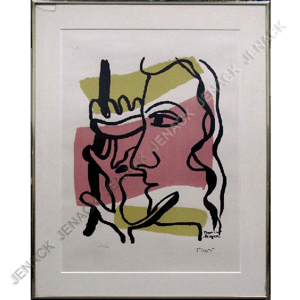 FERNAND LEGER (FRENCH 1881-1955), LITHOGRAPH: FERNAND LEGER (FRENCH 1881-1955), LITHOGRAPH, PORTRAIT DE FEMME, SIGNED (IN PLATE) #180/500 (EMBOSSED STAMP-MUSEE FERNAND LEGER), C.1987. SIGHT 23 X 16"; FRAMED AND GLAZED-28 X 21"