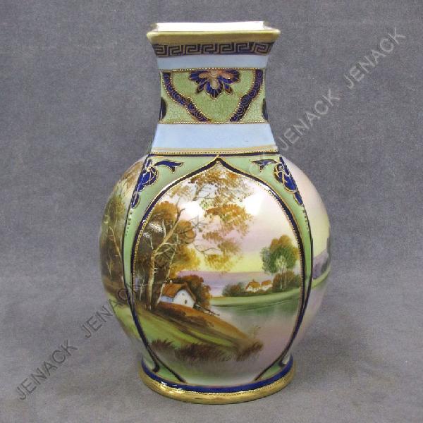 NIPPON GILT PORCELAIN SCENIC LANDSCAPE VASE: NIPPON GILT PORCELAIN SCENIC LANDSCAPE VASE. HEIGHT 8 1/2"