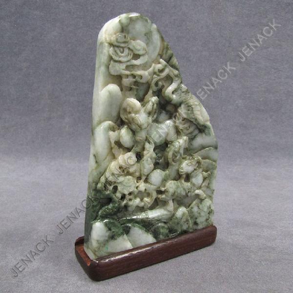 CHINESE CARVED JADEITE SCHOLAR'S STONE: CHINESE CARVED JADEITE SCHOLAR'S STONE. HEIGHT 6 1/2"