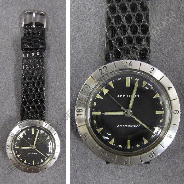 BULOVA ACCUTRON "ASTRONAUT B" WRISTWATCH: VINTAGE BULOVA STAINLESS ACCUTRON "ASTRONAUT B" WRISTWATCH WITH 24-HOUR ROTATING BEZEL, C.1962. DIAMETER 1 1/2"