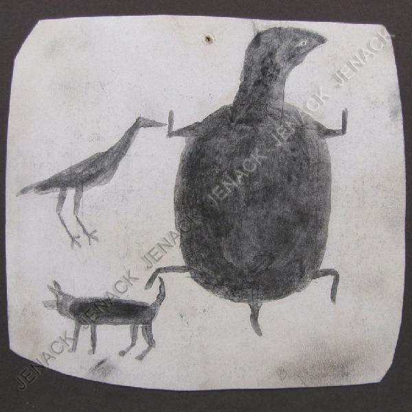 ATTRIBUTED TO BILL TRAYLOR (ALABAMA 1854-1947): ATTRIBUTED TO BILL TRAYLOR (ALABAMA 1854-1947), INK AND WATERCOLOR ON CARD STOCK, ANIMALS. APPROXIMATELY 8 X 8 1/2"