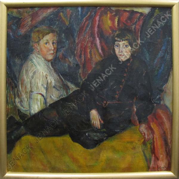 CONTINENTAL SCHOOL (20TH CENTURY), OIL ON CANVAS: CONTINENTAL SCHOOL (20TH CENTURY), OIL ON CANVAS, BROTHER AND SISTER, SIGNED H. SCHULTZ, PETROGRAD 1923. 35 1/2 X 36"; FRAMED 38 X 38" (OLD REPAIRS)