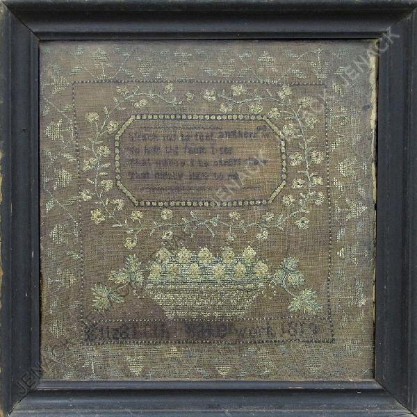 VERSE SAMPLER, "ELIZABETH BALB'S WORK 1818": VERSE SAMPLER, "ELIZABETH BALB'S WORK 1818". FRAMED AND GLAZED-15 1/2 X 14 1/2"