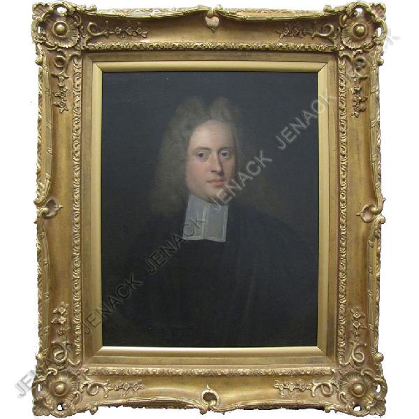 CONTINENTAL SCHOOL (18TH CENTURY), OIL ON CANVAS: CONTINENTAL SCHOOL (18TH CENTURY), OIL ON CANVAS, PORTRAIT OF A CLERGYMAN, UNSIGNED. 29 1/2 X 24 1/2"; FRAMED 40 X 34" (OLD REPAIRS)
