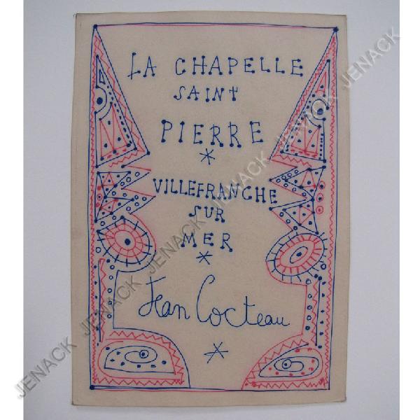 JEAN COCTEAU (FRENCH 1889-1963), INK ON PAPER: JEAN COCTEAU (FRENCH 1889-1963), INK ON PAPER, POSTER DESIGN "LE CHAPELLE SAINTE PIERRE", SIGNED. SHEET 11 1/4 X 7 3/4"