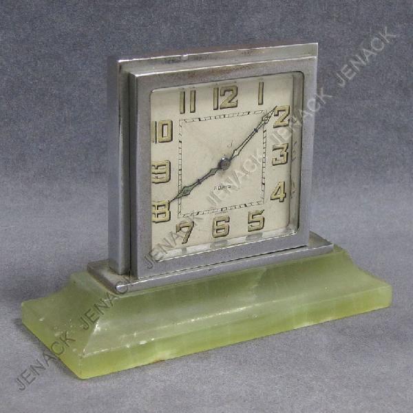 ART DECO CHROME AND ONYX DOUBLE SIDED DESK CLOCK: ART DECO CHROME AND ONYX DOUBLE SIDED DESK CLOCK. HEIGHT 5"