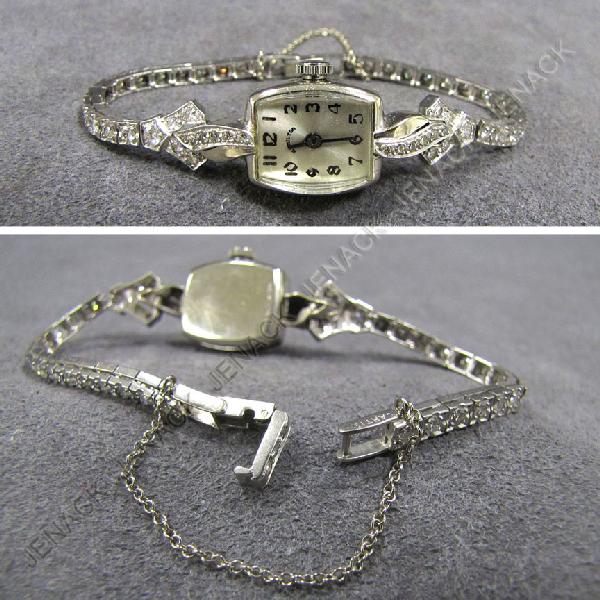 CARTIER DIAMOND PLATINUM WATCH BAND: CARTIER DIAMOND PLATINUM WATCH BAND #23219, APPROXIMATELY DIAMOND TWT 1.20 CT MARIAGED WITH 14K HAMILTON WHITE GOLD & DIAMOND WATCH. LENGTH 7"; GROSS WEIGHT 18.45 GRAMS