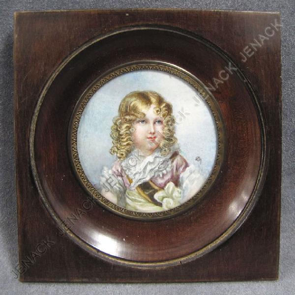 CONTINENTAL SCHOOL PORTRAIT MINIATURE: CONTINENTAL SCHOOL (20TH CENTURY), MINIATURE WATERCOLOR ON IVORY, PORTRAIT OF THE DAUPHIN DE FRANCE, MONOGRAMMED. DIAMETER 3"; FRAMED 5 1/2 X 5 1/2" **CANNOT EXPORT IVORY**