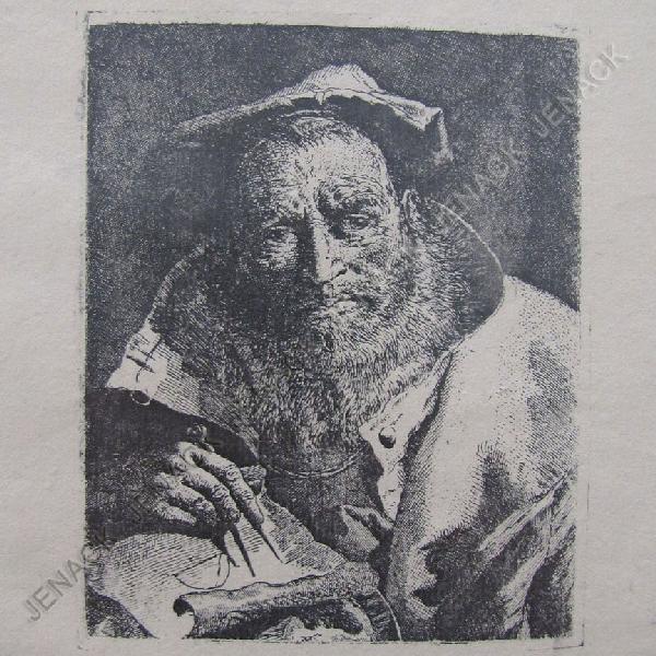 GIOVANNI DOMENICO TIEPOLO (ITALIAN 1727-1804): GIOVANNI DOMENICO TIEPOLO (ITALIAN 1727-1804), ETCHING, OLD MAN WITH BEARD, THREE CRESCENTS WATERMARK, LATER IMPRESSION. SHEET 11 1/2 X 9"; (INFO VERSO)