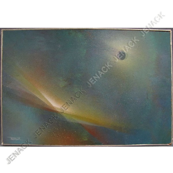 LEONARDO NIERMAN (AMERICAN/MEXICAN 1932-), OIL : LEONARDO NIERMAN (AMERICAN/MEXICAN 1932-), OIL ON MASONITE, "COSMIC MEDITATION", SIGNED AND TITLED 1972. FRAMED 16 X 24"