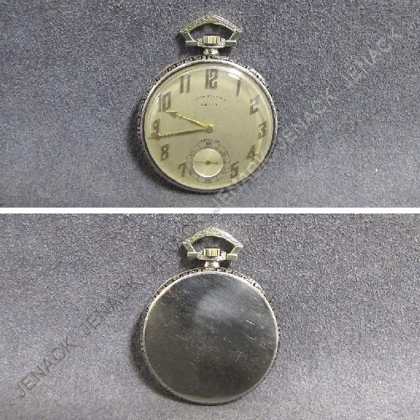 GRUEN PLATINUM ULTRA-VERITHIN POCKET WATCH: GRUEN PLATINUM 17-JEWEL ULTRA-VERITHIN OPEN FACE POCKET WATCH, C.1930