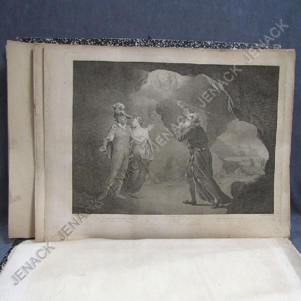 LOT (30) ELEPHANT FOLIO ENGRAVINGS: LOT (30) ELEPHANT FOLIO ENGRAVINGS INCLUDING SCENES FROM THE DRAMATIC WORKS OF WILLIAM SHAKESPEARE, VARIOUS ARTISTS, PRINTED BY JOHN & JOSIAH BOYDELL 1792-802. SHEETS APPROXIMATELY 22 X 30" (SOILING, 