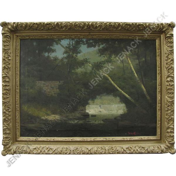 WALTER PARSON SHAW GRIFFIN, OIL ON CANVAS: WALTER PARSON SHAW GRIFFIN (AMERICAN CT/FRANCE 1861-1935), OIL ON CANVAS, LANDSCAPE WITH WATERFALL AND BIRCH TREES, SIGNED 1896. 20 X 28"; FRAMED 27 X 34 1/2"