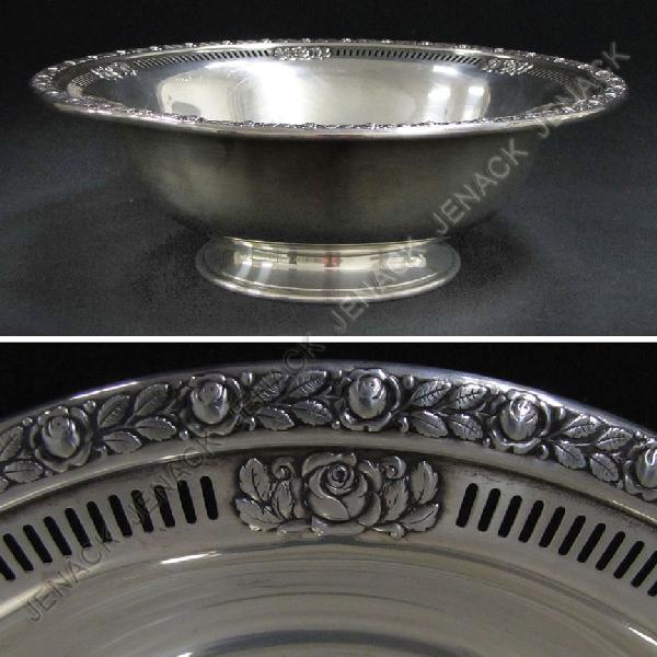 MAUSER STERLING SILVER "ROYAL ROSE" BOWL: MAUSER STERLING SILVER "ROYAL ROSE" RETICULATED FOOTED BOWL. HEIGHT 3 1/2"; DIAMETER 10"; 10.68 OZT