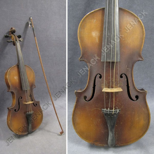 VINTAGE GERMAN MAPLE SINGLE-PIECE BACK, VIOLIN: VINTAGE GERMAN MAPLE SINGLE-PIECE BACK, VIOLIN, BOW, CASE, 19/20TH CENTURY (AS IS)
