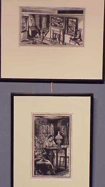 LOT (2) WOODCUTS, FISKE BOYD: LOT (2) WOODCUTS, FIGURES IN INTERIOR, FISKE BOYD (AMERICAN 1895-1975). 6 X 10'; 10 1/2 X 6 1/4"