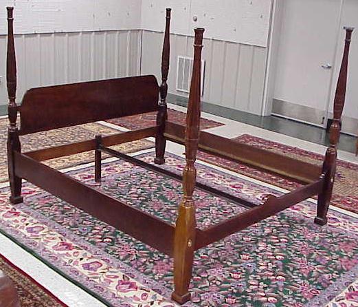 SHERATON STYLE 4-POSTER KING SIZE BED: SHERATON STYLE CARVED MAHOGANY (KING SIZE) FOUR POSTER BED. HEIGHT 84" **NO IN-HOUSE SHIPPING**