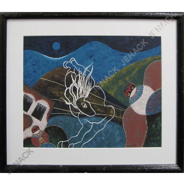 AFTER MAX ERNST (GERMAN/AMERICAN 1891-1976): AFTER MAX ERNST (GERMAN/AMERICAN 1891-1976), WATERCOLOR/GOUACHE, ABSTRACT, SIGNED. SIGHT 12 X 16"; FRAMED AND GLAZED-17 X 21"