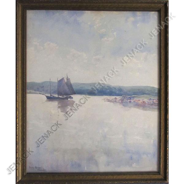 RHODA HOLMES NICHOLLS (AMERICAN 1854-1938): RHODA HOLMES NICHOLLS (AMERICAN 1854-1938), WATERCOLOR, SAILBOAT. 14 1/2 X 17 3/4"; FRAMED AND GLAZED- 16 X 19 1/4"