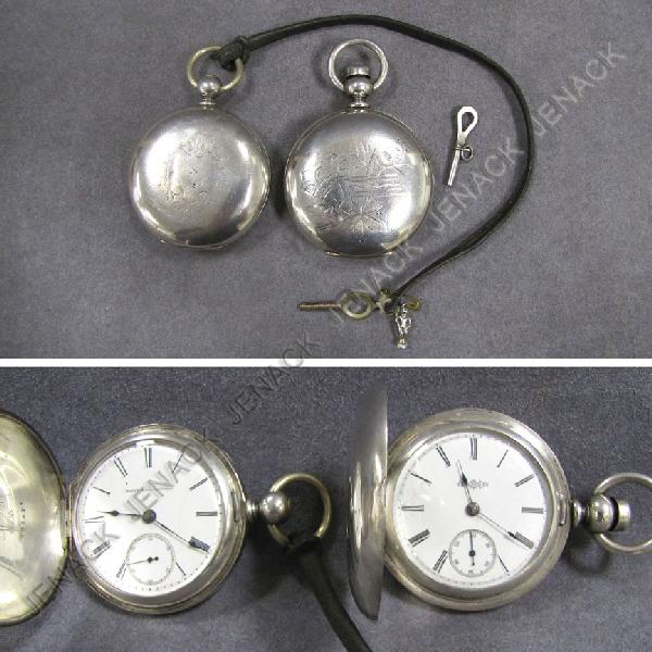 LOT (2) HUNTER CASED KEY WIND POCKET WATCHES: LOT (2) COIN SILVER HUNTER CASED KEY WIND POCKET WATCHES INCLUDING ILLINOIS AND ELGIN, 19TH CENTURY
