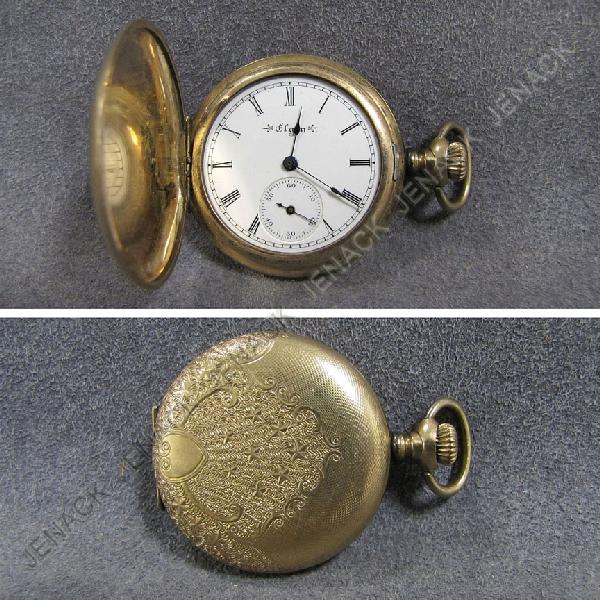 ELGIN LADY'S GOLD FILLED HUNTER CASED POCKET WATCH: ELGIN LADY'S GOLD FILLED HUNTER CASED POCKET WATCH, MODEL 2, 3-0 SIZE, #7868821, CIRCA 1898-99. DIAMETER 1 3/8"