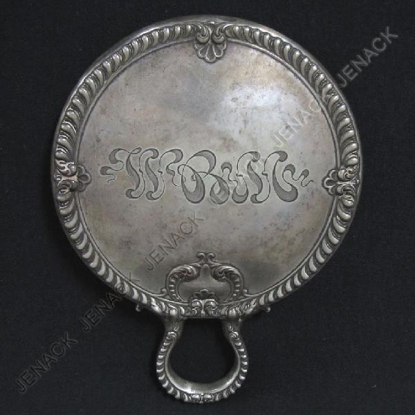 GORHAM STERLING HAND MIRROR, MONOGRAMMED "WBM": GORHAM STERLING HAND MIRROR, MONOGRAMMED "WBM" #C445, 19/20TH CENTURY. LENGTH 8"