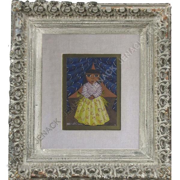 JOSE MARIA DE SERVIN (MEXICO 1917-1983): JOSE MARIA DE SERVIN (MEXICO 1917-1983), WATERCOLOR/GOUACHE, THE YELLOW DRESS, SIGNED. SIGHT 8 1/2 X 6"; FRAMED AND GLAZED-22 X 20"