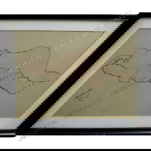 ROGER HILTON (BRITISH 1911-1975), PEN AND CRAYON: ROGER HILTON (BRITISH 1911-1975), PEN AND CRAYON, NUDE, SIGNED 10-2-52. SIGHT 10 1/2 X 16 1/2"; FRAMED AND GLAZED-14 3/4 X 20 1/2"