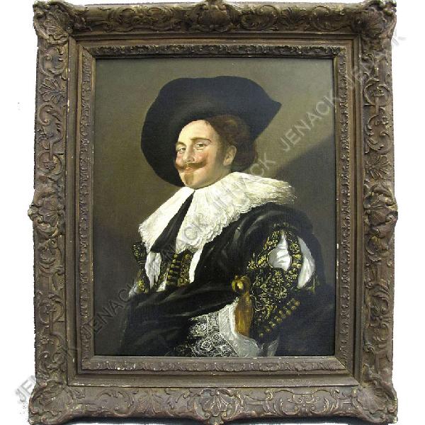 AFTER FRANZ HALS (DUTCH 1580-1666), OIL ON CANVAS: AFTER FRANZ HALS (DUTCH 1580-1666), OIL ON CANVAS, "LAUGHING CAVALIER", SIGNED ILLEGIBLY 19TH CENTURY. 19 X 15 1/2"; FRAMED 25 X 21" (RELINED)