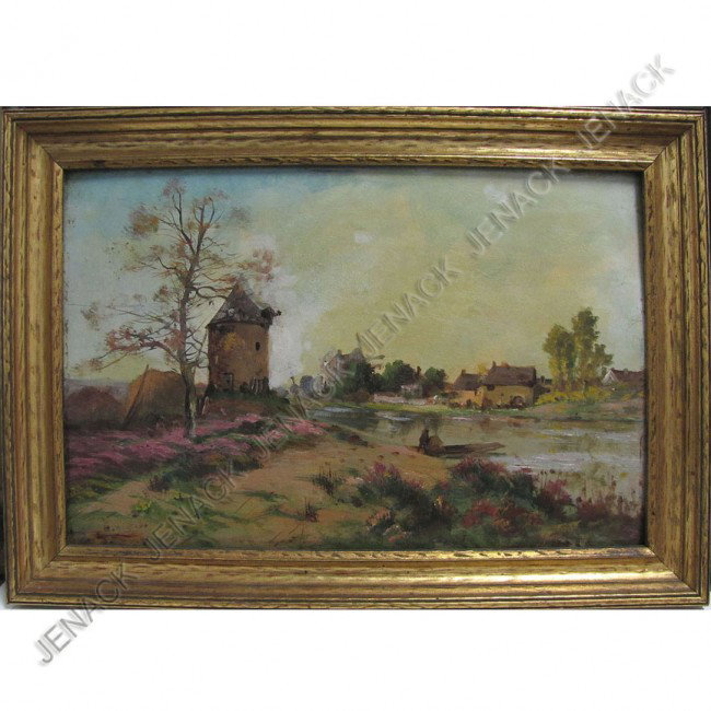GASTON VINCENT ANGLADE (FRENCH 1854-1926), OIL: GASTON VINCENT ANGLADE (FRENCH 1854-1926), OIL ON PANEL, VILLAGE LANDSCAPE, SIGNED. 10 1/2 X 16"; FRAMED 13 X 19"