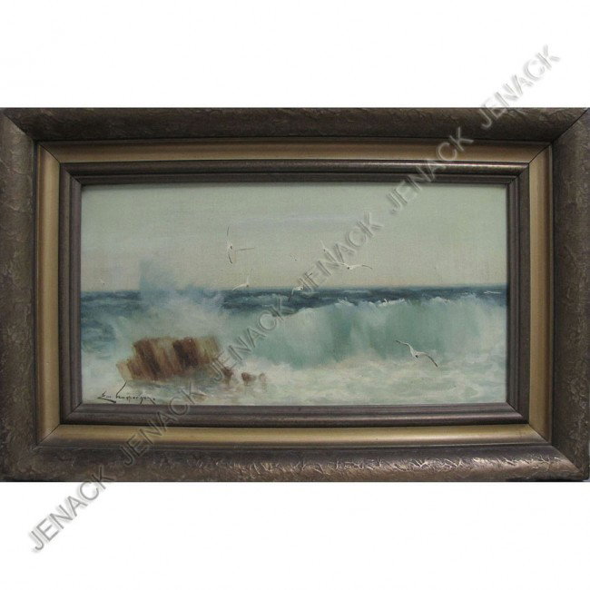 CONTINENTAL SCHOOL (19/20TH CENTURY), OIL : CONTINENTAL SCHOOL (19/20TH CENTURY), OIL ON CANVAS, CRASHING SURF WITH GULLS, SIGNED ILLEGIBLY. 11 X 21"; FRAMED 17 X 26" (OLD REPAIRS, IMPERFECTIONS)
