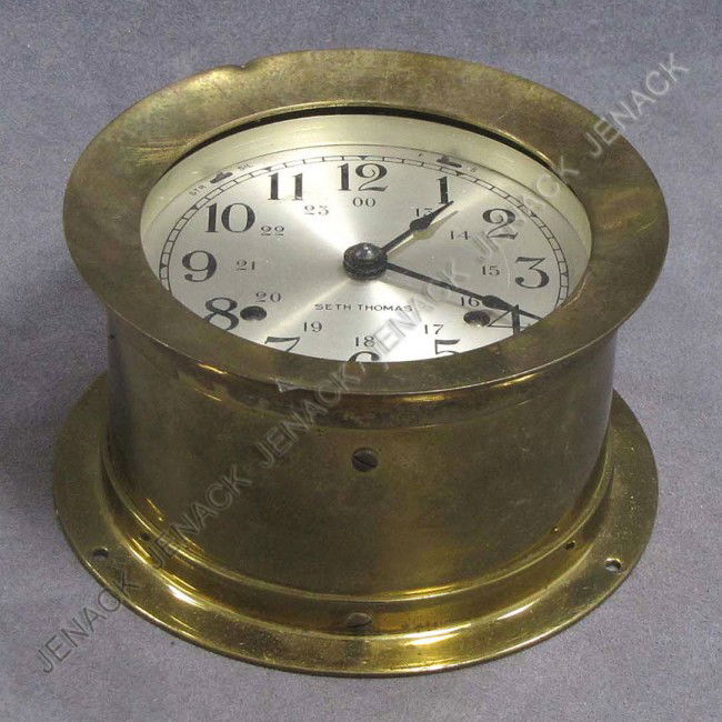 VINTAGE SETH THOMAS BRASS SHIP'S BELL CLOCK: VINTAGE SETH THOMAS BRASS SHIP'S BELL CLOCK. DIAMETER 5 3/8"